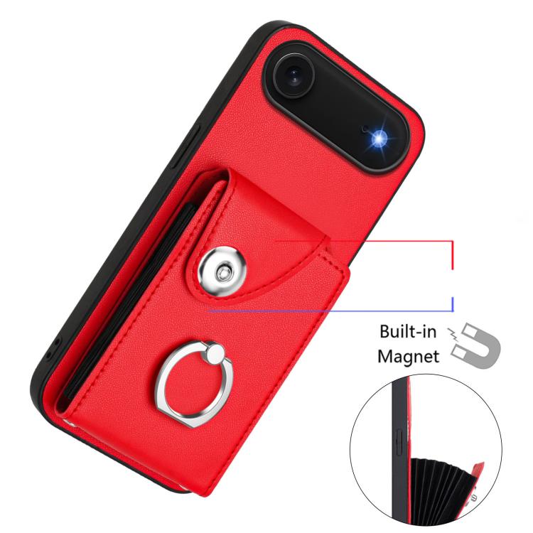 For iPhone Air Organ Card Bag Ring Holder PU Phone Case with Lanyard