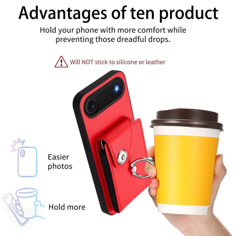 For iPhone Air Organ Card Bag Ring Holder PU Phone Case with Lanyard