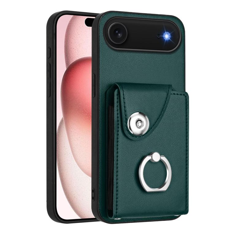 For iPhone Air Organ Card Bag Ring Holder PU Phone Case with Lanyard