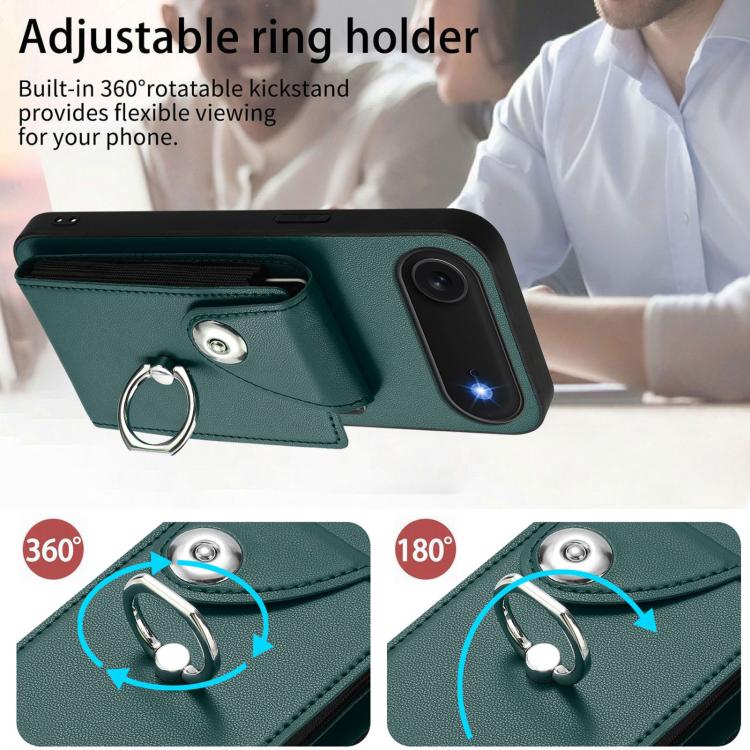 For iPhone Air Organ Card Bag Ring Holder PU Phone Case with Lanyard