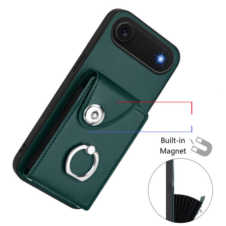 For iPhone Air Organ Card Bag Ring Holder PU Phone Case with Lanyard