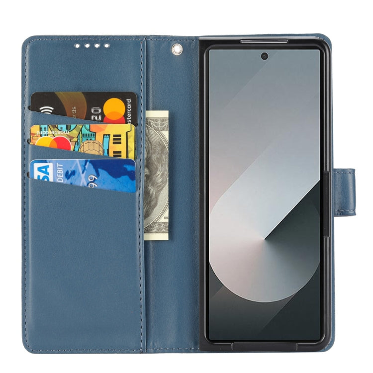 For Samsung Galaxy Z Fold6 PU Genuine Leather Texture Embossed Line Phone Case