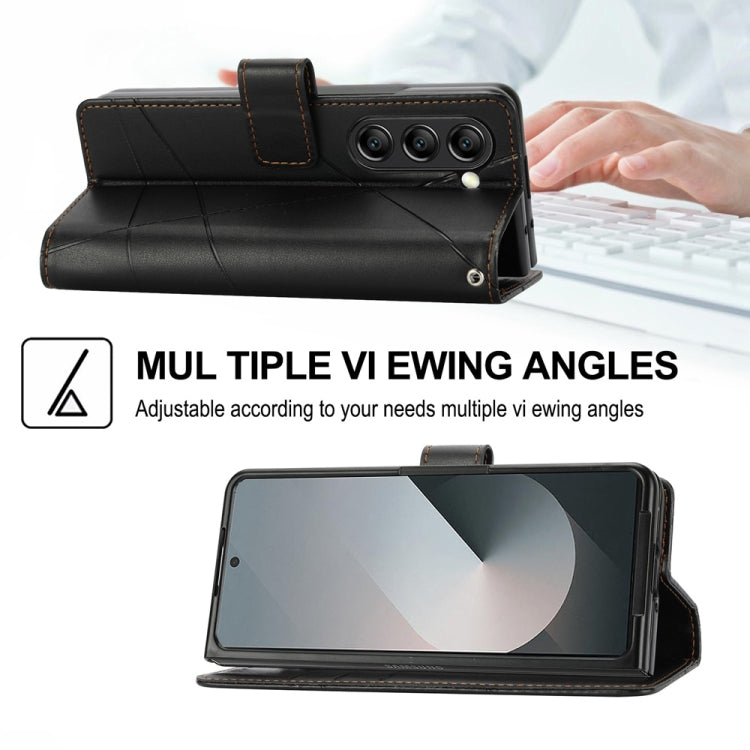 For Samsung Galaxy Z Fold6 PU Genuine Leather Texture Embossed Line Phone Case