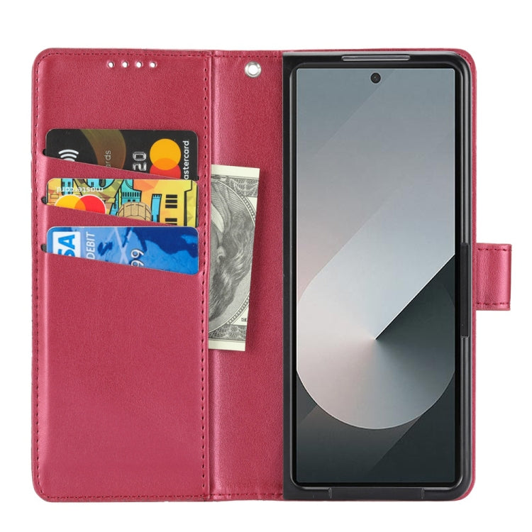 For Samsung Galaxy Z Fold6 PU Genuine Leather Texture Embossed Line Phone Case