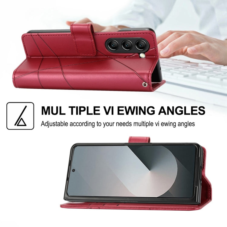 For Samsung Galaxy Z Fold6 PU Genuine Leather Texture Embossed Line Phone Case