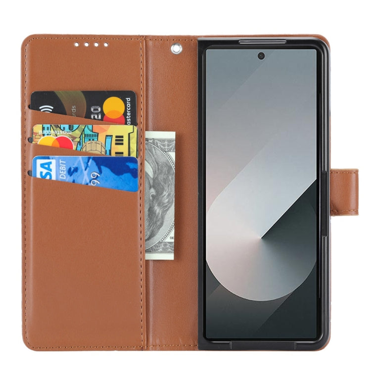 For Samsung Galaxy Z Fold6 PU Genuine Leather Texture Embossed Line Phone Case