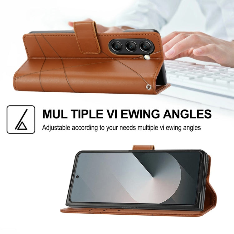 For Samsung Galaxy Z Fold6 PU Genuine Leather Texture Embossed Line Phone Case