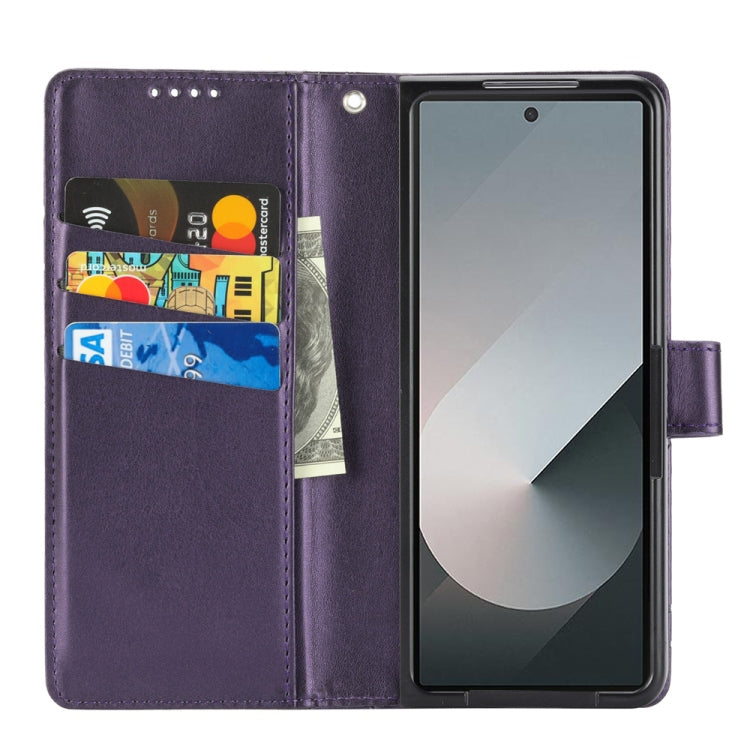 For Samsung Galaxy Z Fold6 PU Genuine Leather Texture Embossed Line Phone Case