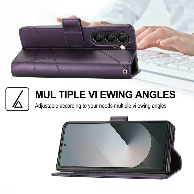 For Samsung Galaxy Z Fold6 PU Genuine Leather Texture Embossed Line Phone Case