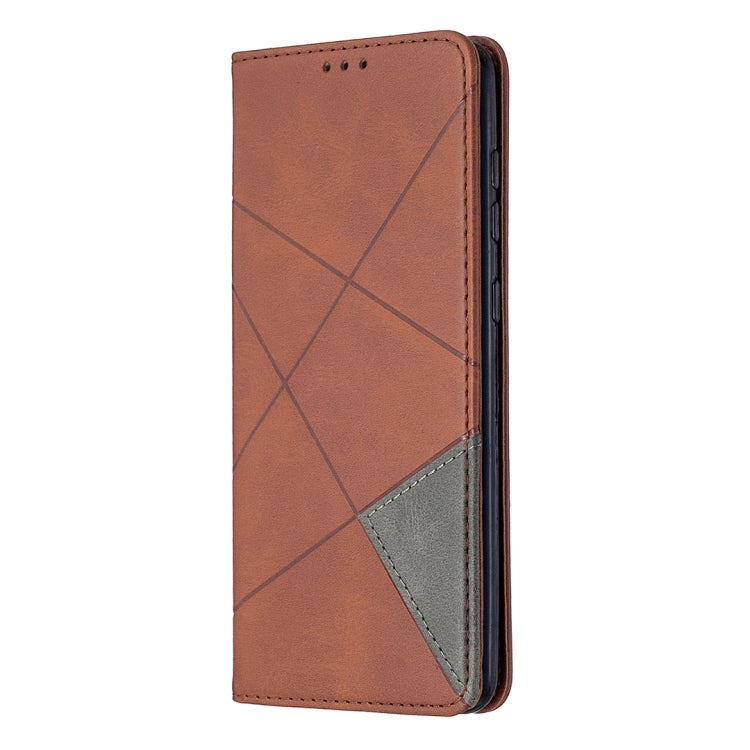 For Samsung Galaxy A21s Rhombus Texture Horizontal Flip Magnetic Leather Case with Holder & Card Slots