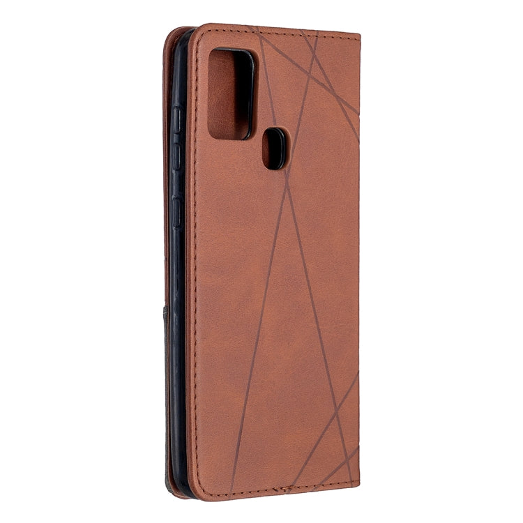 For Samsung Galaxy A21s Rhombus Texture Horizontal Flip Magnetic Leather Case with Holder & Card Slots