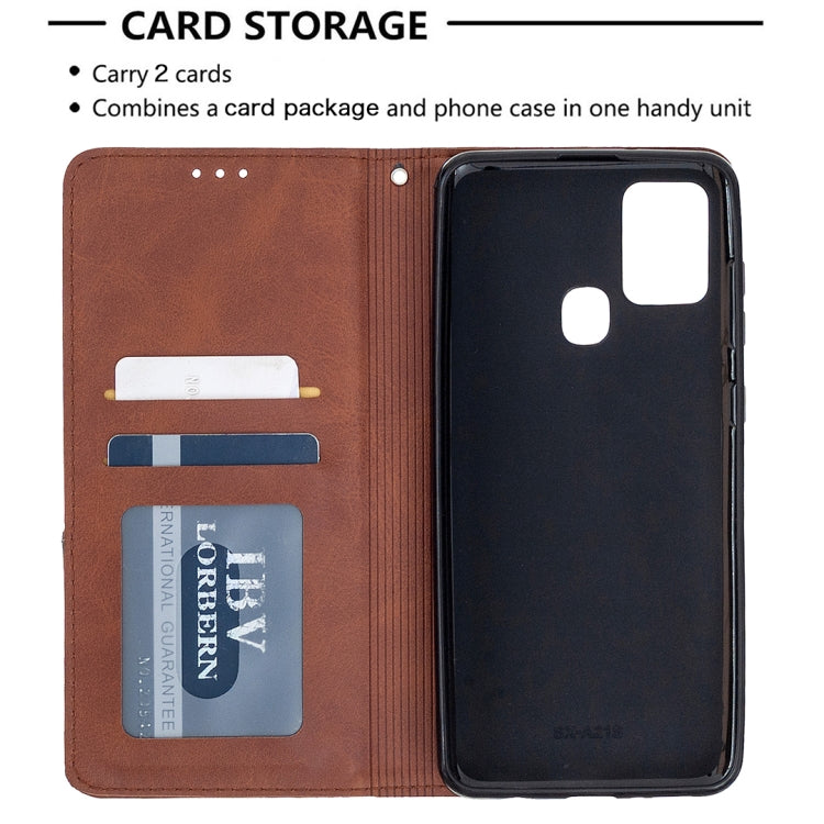 For Samsung Galaxy A21s Rhombus Texture Horizontal Flip Magnetic Leather Case with Holder & Card Slots