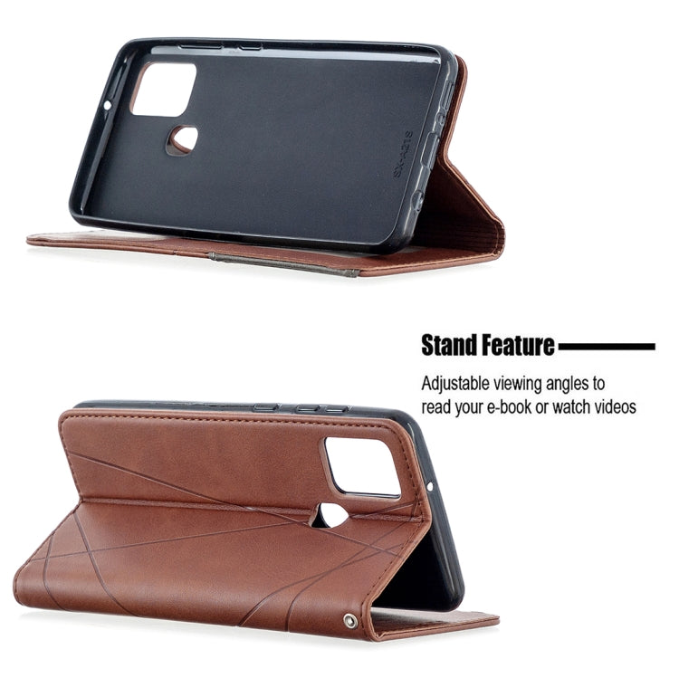 For Samsung Galaxy A21s Rhombus Texture Horizontal Flip Magnetic Leather Case with Holder & Card Slots