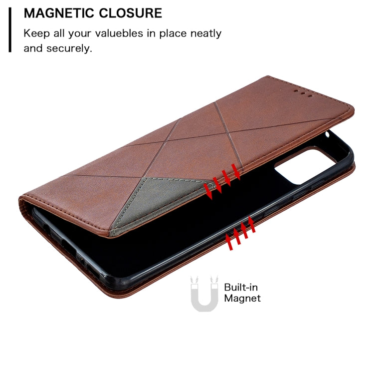 For Samsung Galaxy A21s Rhombus Texture Horizontal Flip Magnetic Leather Case with Holder & Card Slots