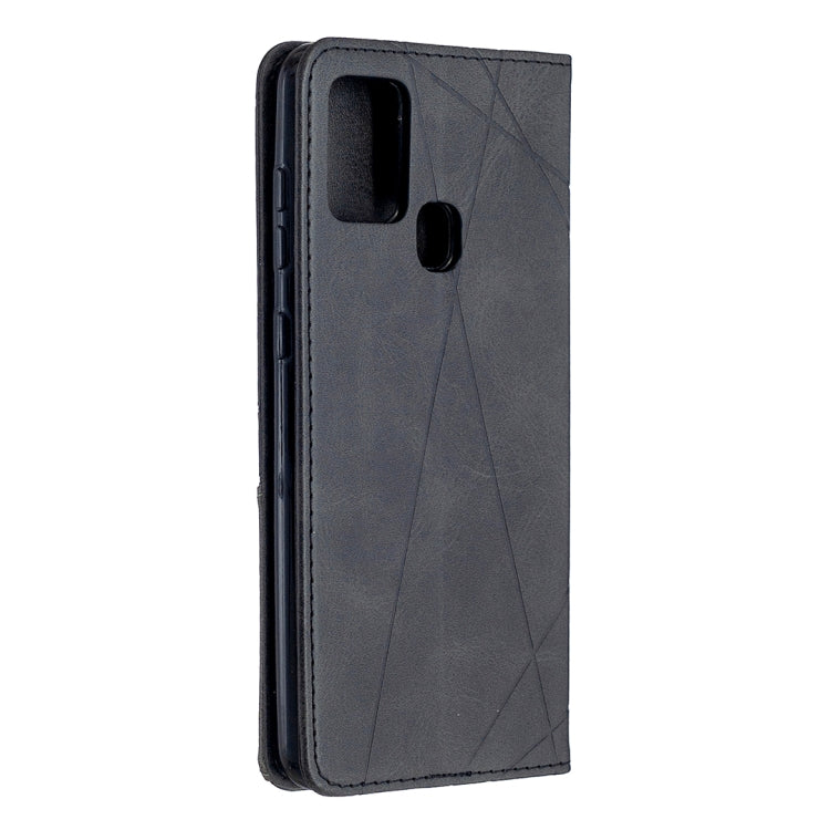 For Samsung Galaxy A21s Rhombus Texture Horizontal Flip Magnetic Leather Case with Holder & Card Slots