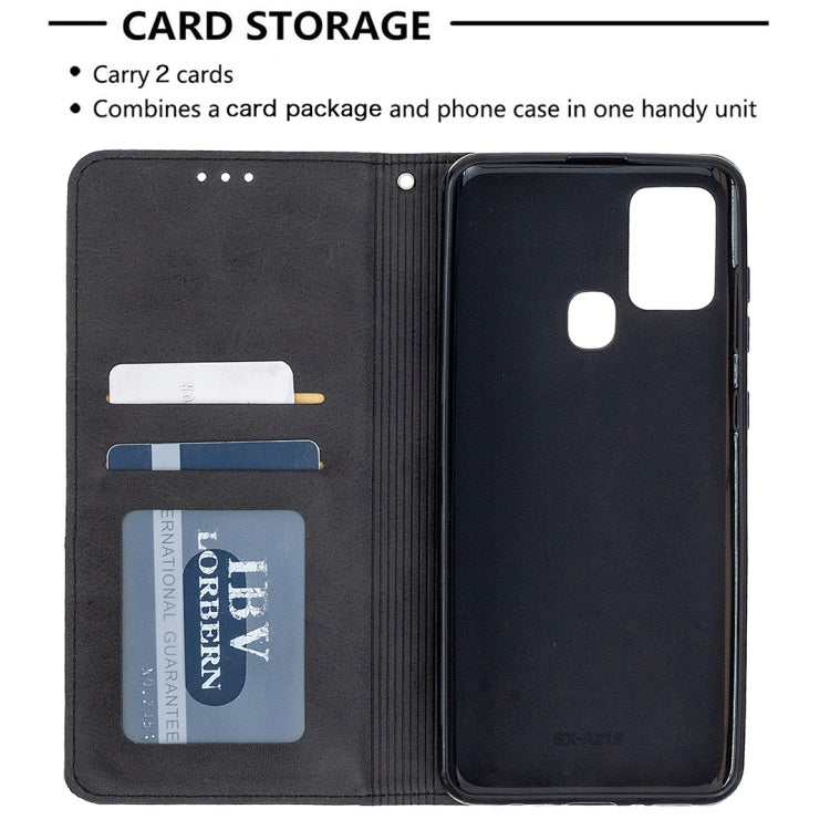 For Samsung Galaxy A21s Rhombus Texture Horizontal Flip Magnetic Leather Case with Holder & Card Slots