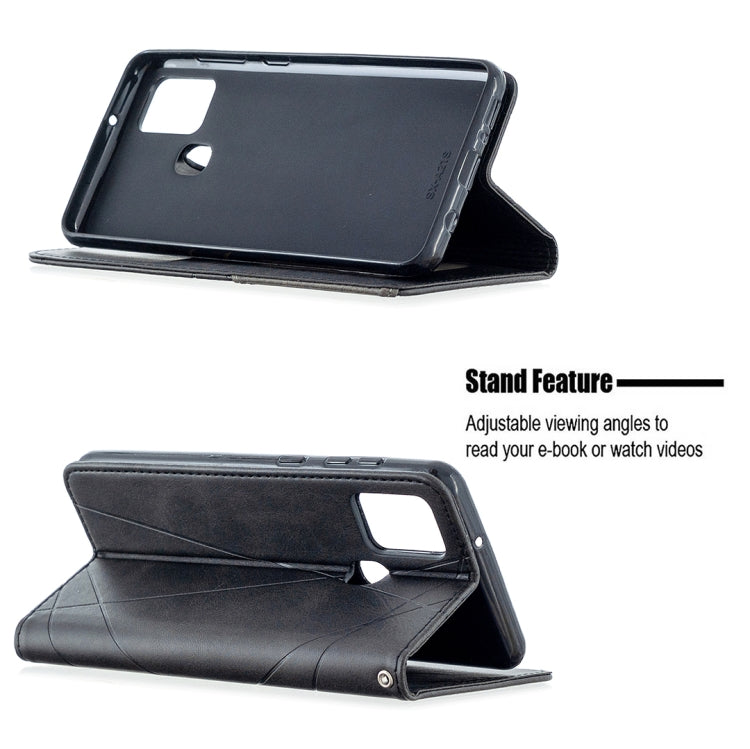 For Samsung Galaxy A21s Rhombus Texture Horizontal Flip Magnetic Leather Case with Holder & Card Slots