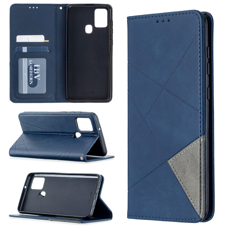 For Samsung Galaxy A21s Rhombus Texture Horizontal Flip Magnetic Leather Case with Holder & Card Slots