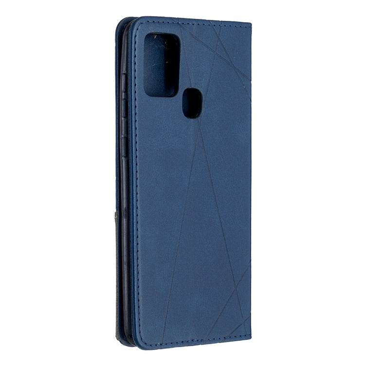 For Samsung Galaxy A21s Rhombus Texture Horizontal Flip Magnetic Leather Case with Holder & Card Slots
