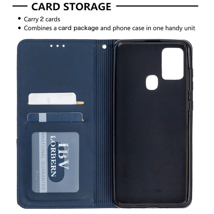 For Samsung Galaxy A21s Rhombus Texture Horizontal Flip Magnetic Leather Case with Holder & Card Slots