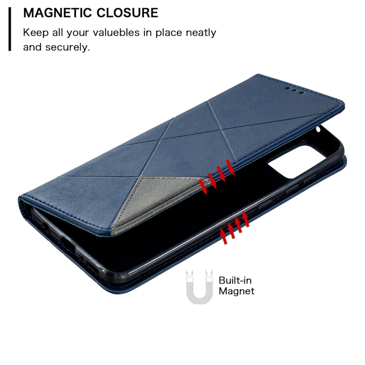 For Samsung Galaxy A21s Rhombus Texture Horizontal Flip Magnetic Leather Case with Holder & Card Slots