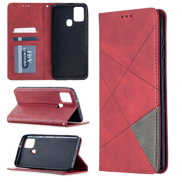 For Samsung Galaxy A21s Rhombus Texture Horizontal Flip Magnetic Leather Case with Holder & Card Slots