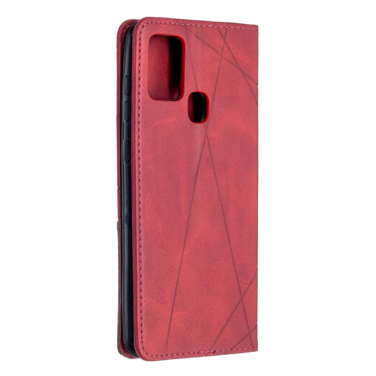For Samsung Galaxy A21s Rhombus Texture Horizontal Flip Magnetic Leather Case with Holder & Card Slots