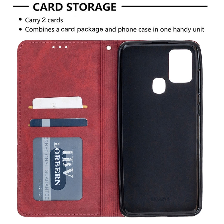 For Samsung Galaxy A21s Rhombus Texture Horizontal Flip Magnetic Leather Case with Holder & Card Slots