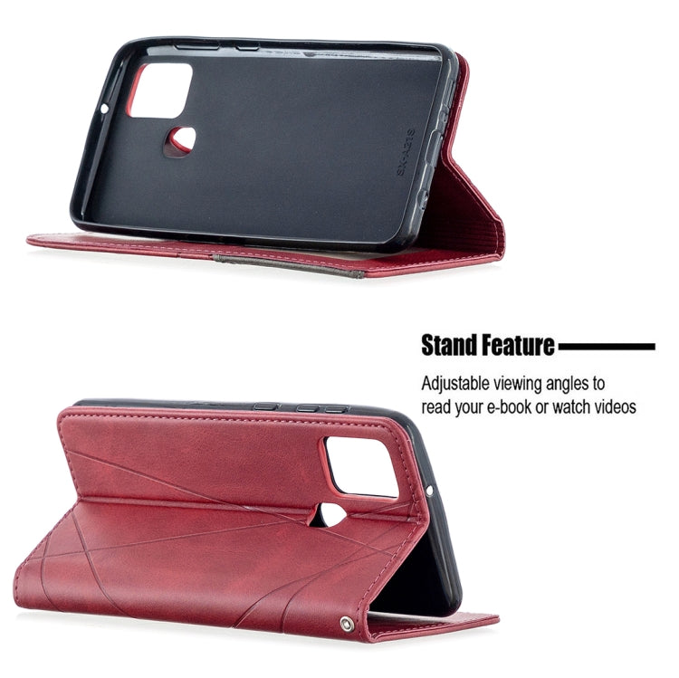 For Samsung Galaxy A21s Rhombus Texture Horizontal Flip Magnetic Leather Case with Holder & Card Slots