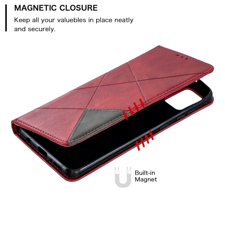 For Samsung Galaxy A21s Rhombus Texture Horizontal Flip Magnetic Leather Case with Holder & Card Slots