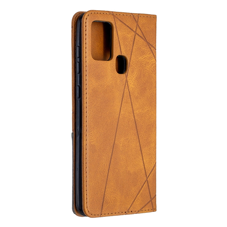 For Samsung Galaxy A21s Rhombus Texture Horizontal Flip Magnetic Leather Case with Holder & Card Slots