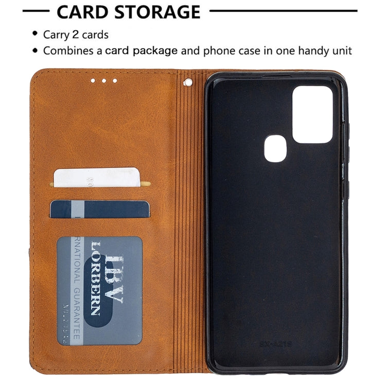 For Samsung Galaxy A21s Rhombus Texture Horizontal Flip Magnetic Leather Case with Holder & Card Slots