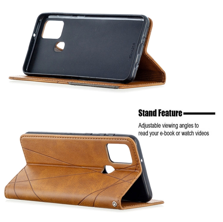 For Samsung Galaxy A21s Rhombus Texture Horizontal Flip Magnetic Leather Case with Holder & Card Slots