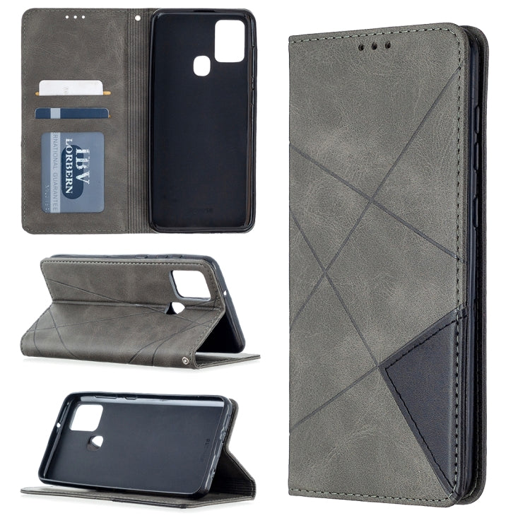 For Samsung Galaxy A21s Rhombus Texture Horizontal Flip Magnetic Leather Case with Holder & Card Slots