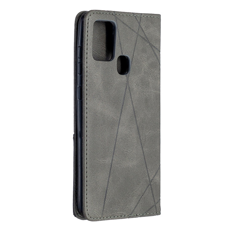 For Samsung Galaxy A21s Rhombus Texture Horizontal Flip Magnetic Leather Case with Holder & Card Slots
