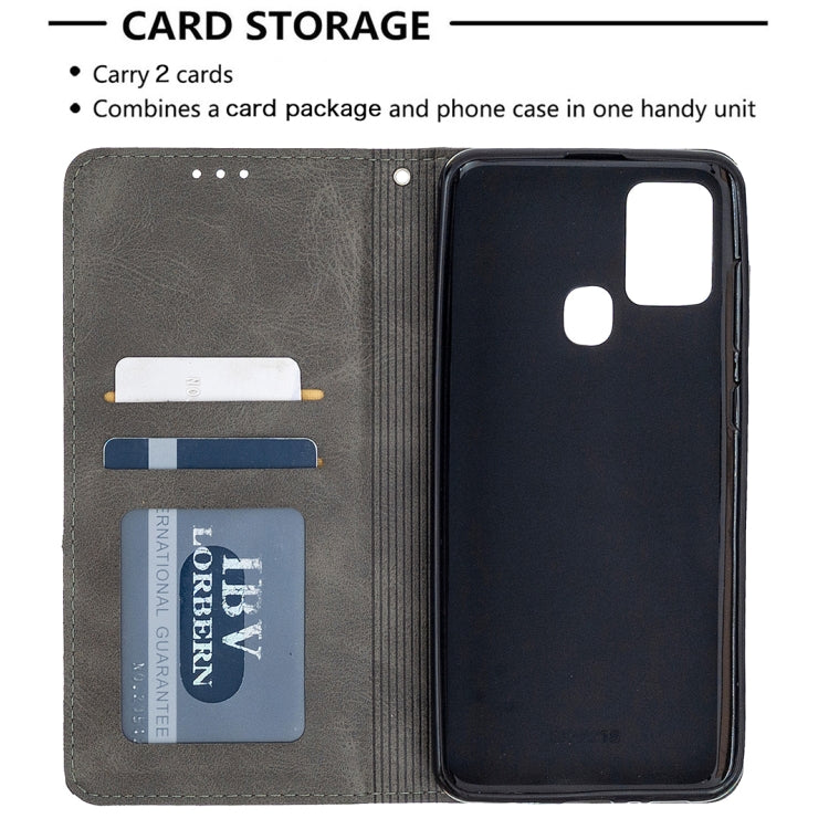 For Samsung Galaxy A21s Rhombus Texture Horizontal Flip Magnetic Leather Case with Holder & Card Slots