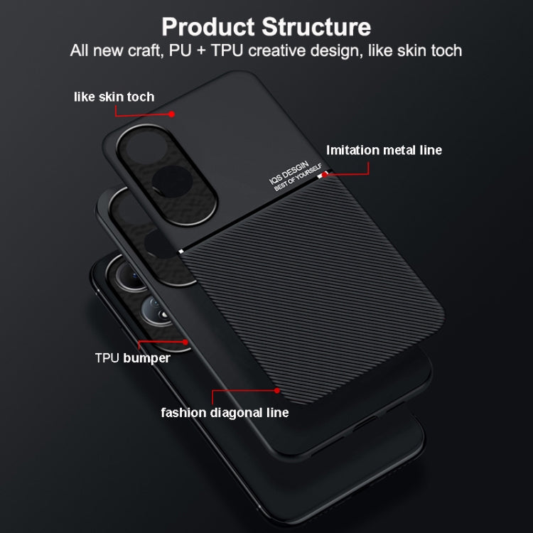 For OPPO A60 Classic Tilt Strip Grain Magnetic PC Hybrid TPU Phone Case