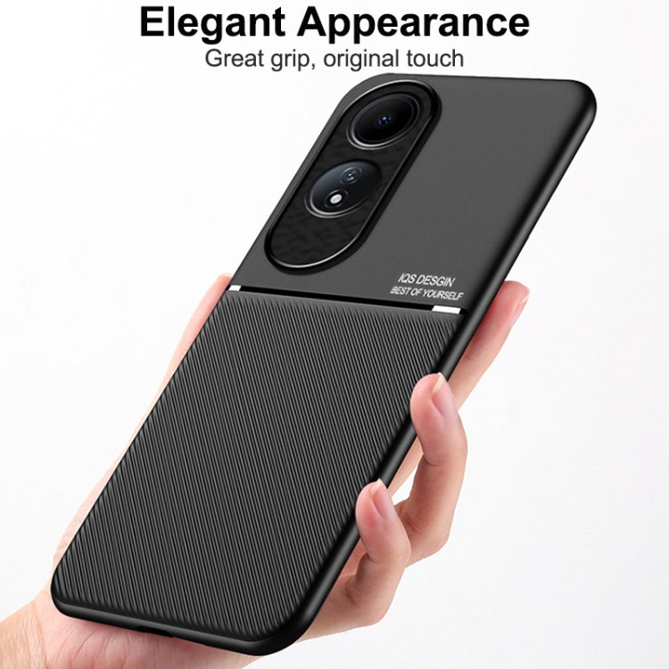 For OPPO A60 Classic Tilt Strip Grain Magnetic PC Hybrid TPU Phone Case