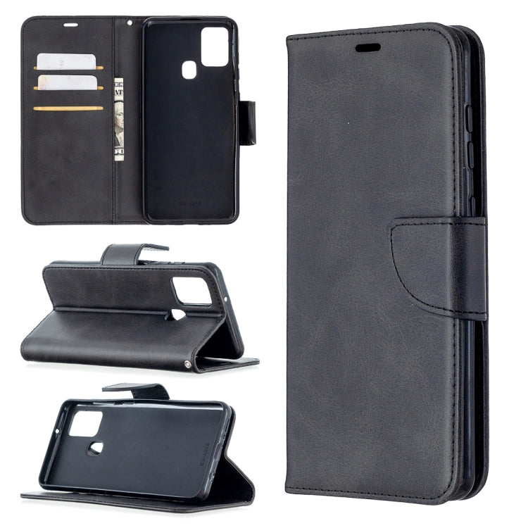 For Samsung Galaxy A21s Retro Lambskin Texture Pure Color Horizontal Flip PU Leather Case with Holder & Card Slots & Wallet & Lanyard