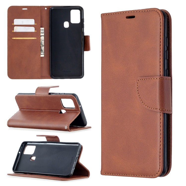 For Samsung Galaxy A21s Retro Lambskin Texture Pure Color Horizontal Flip PU Leather Case with Holder & Card Slots & Wallet & Lanyard