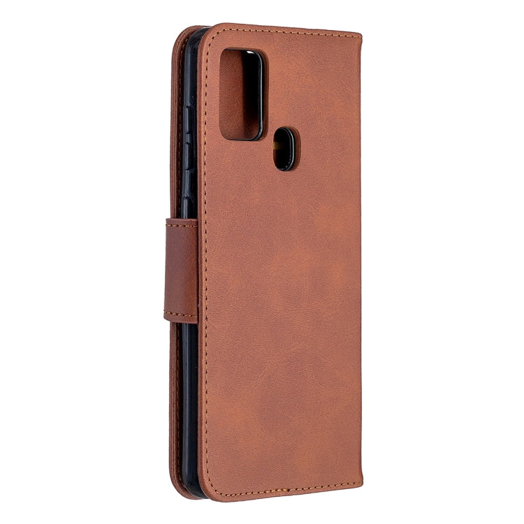 For Samsung Galaxy A21s Retro Lambskin Texture Pure Color Horizontal Flip PU Leather Case with Holder & Card Slots & Wallet & Lanyard