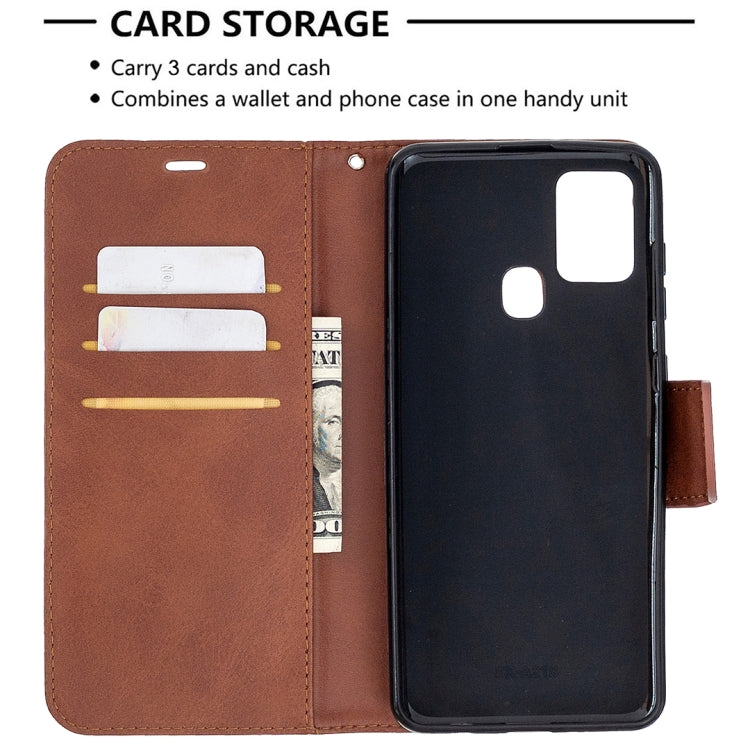 For Samsung Galaxy A21s Retro Lambskin Texture Pure Color Horizontal Flip PU Leather Case with Holder & Card Slots & Wallet & Lanyard