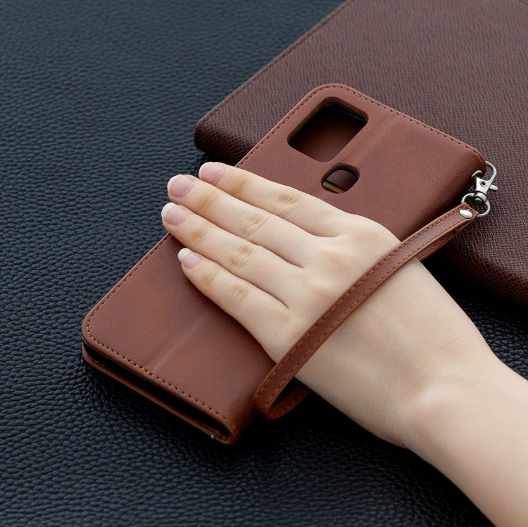 For Samsung Galaxy A21s Retro Lambskin Texture Pure Color Horizontal Flip PU Leather Case with Holder & Card Slots & Wallet & Lanyard