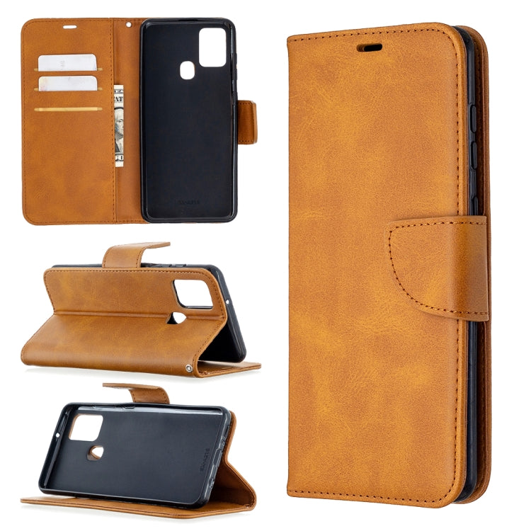 For Samsung Galaxy A21s Retro Lambskin Texture Pure Color Horizontal Flip PU Leather Case with Holder & Card Slots & Wallet & Lanyard