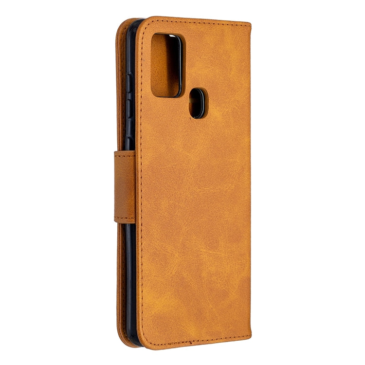 For Samsung Galaxy A21s Retro Lambskin Texture Pure Color Horizontal Flip PU Leather Case with Holder & Card Slots & Wallet & Lanyard