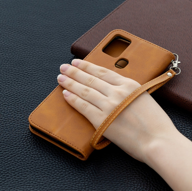 For Samsung Galaxy A21s Retro Lambskin Texture Pure Color Horizontal Flip PU Leather Case with Holder & Card Slots & Wallet & Lanyard