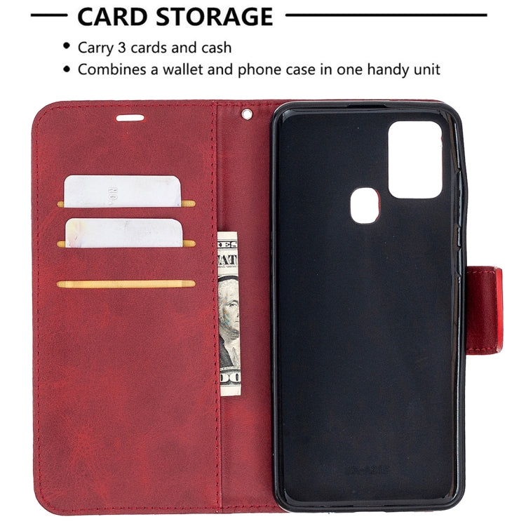 For Samsung Galaxy A21s Retro Lambskin Texture Pure Color Horizontal Flip PU Leather Case with Holder & Card Slots & Wallet & Lanyard
