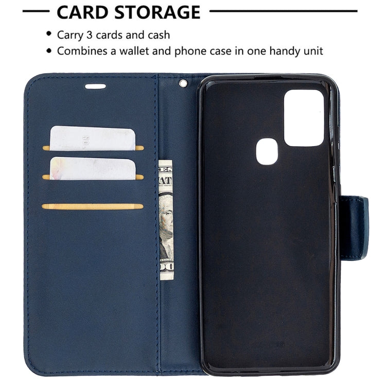 For Samsung Galaxy A21s Retro Lambskin Texture Pure Color Horizontal Flip PU Leather Case with Holder & Card Slots & Wallet & Lanyard