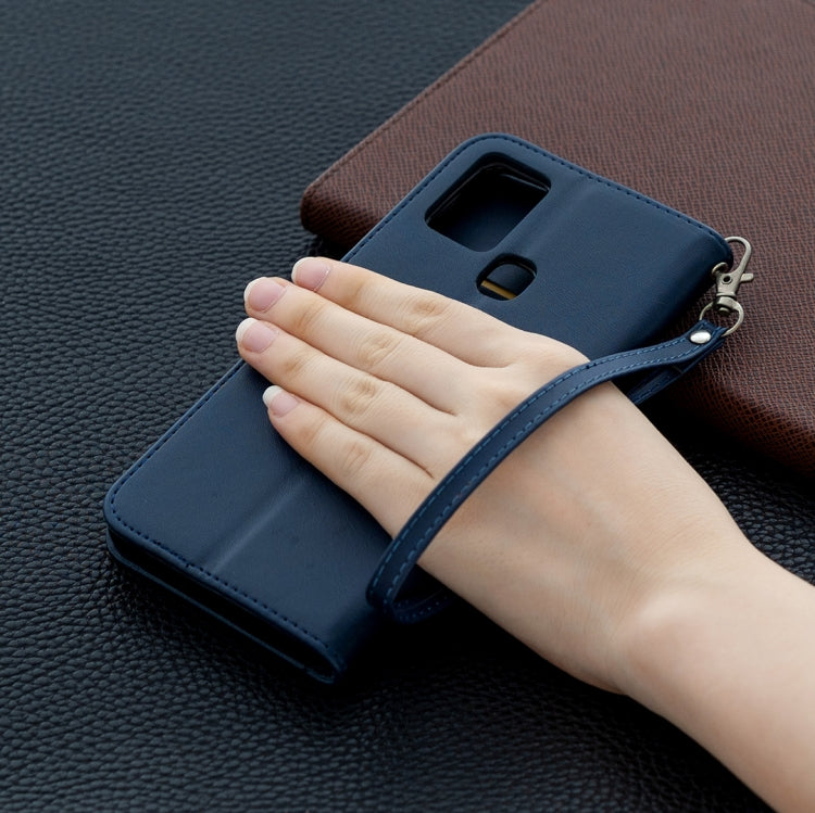 For Samsung Galaxy A21s Retro Lambskin Texture Pure Color Horizontal Flip PU Leather Case with Holder & Card Slots & Wallet & Lanyard