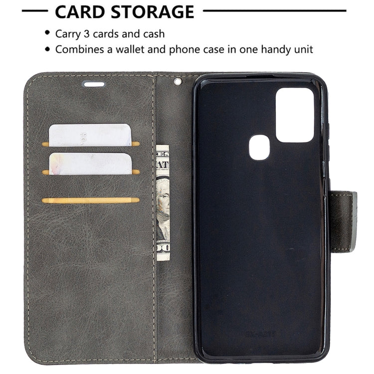 For Samsung Galaxy A21s Retro Lambskin Texture Pure Color Horizontal Flip PU Leather Case with Holder & Card Slots & Wallet & Lanyard